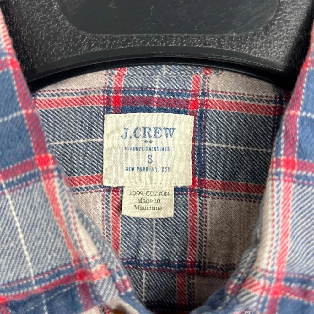 J. Crew Button Up Shirt Men Small Blue Red Flannel Plaid Button Down Cotton